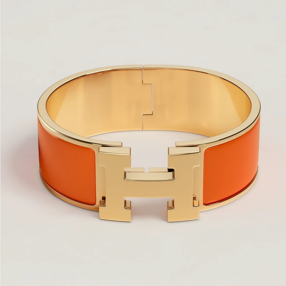 HERMES ORANGE CLIC CLAC ENAMEL BRACELET PM EUC
